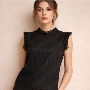 Calligraphie from Anthropology Black Textured Lace Sleeveless Blouse | Size M